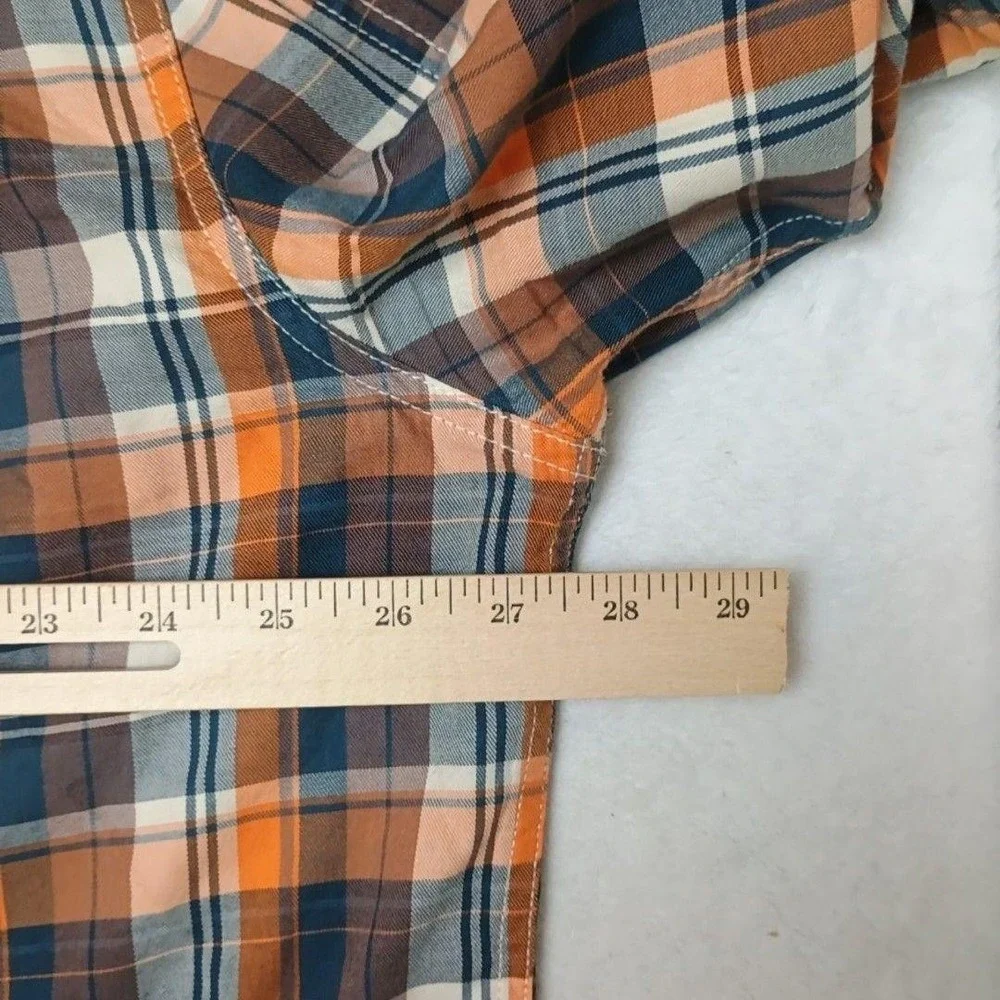 True Religion Shirt Mens 3XL Orange Plaid Button-Up Long Sleeve School Work